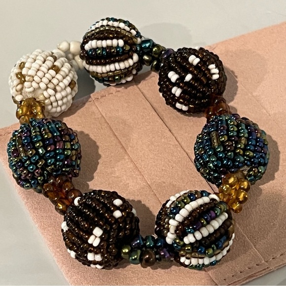 Seed Bead Ball Stretch Fall Color Bracelet Colorful Boho Bohemian - Picture 9 of 10